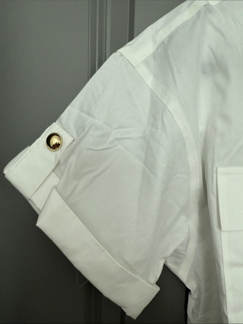 Karl Lagerfeld White Short Sleeve Button-Up with Black Logo Patch - Picture 4 of 7